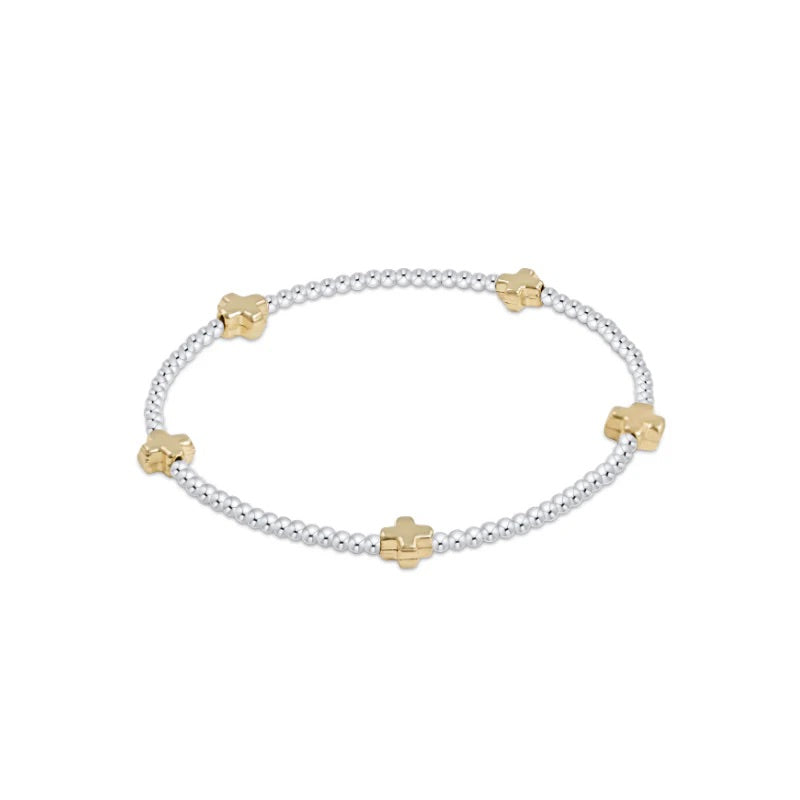 ENEWTON Small SIGNATURE CROSS Pattern Sterling Mixed Metal 2mm Bead Bracelet