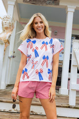 QUEEN OF SPARKLES Red/White/Blue SCATTERED BOWS Tee