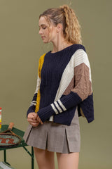 SHANNON Colorblock CableKnit Sweater Top