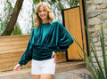 INCLINED Velvet DolmanSleeve Shirred Waist Top