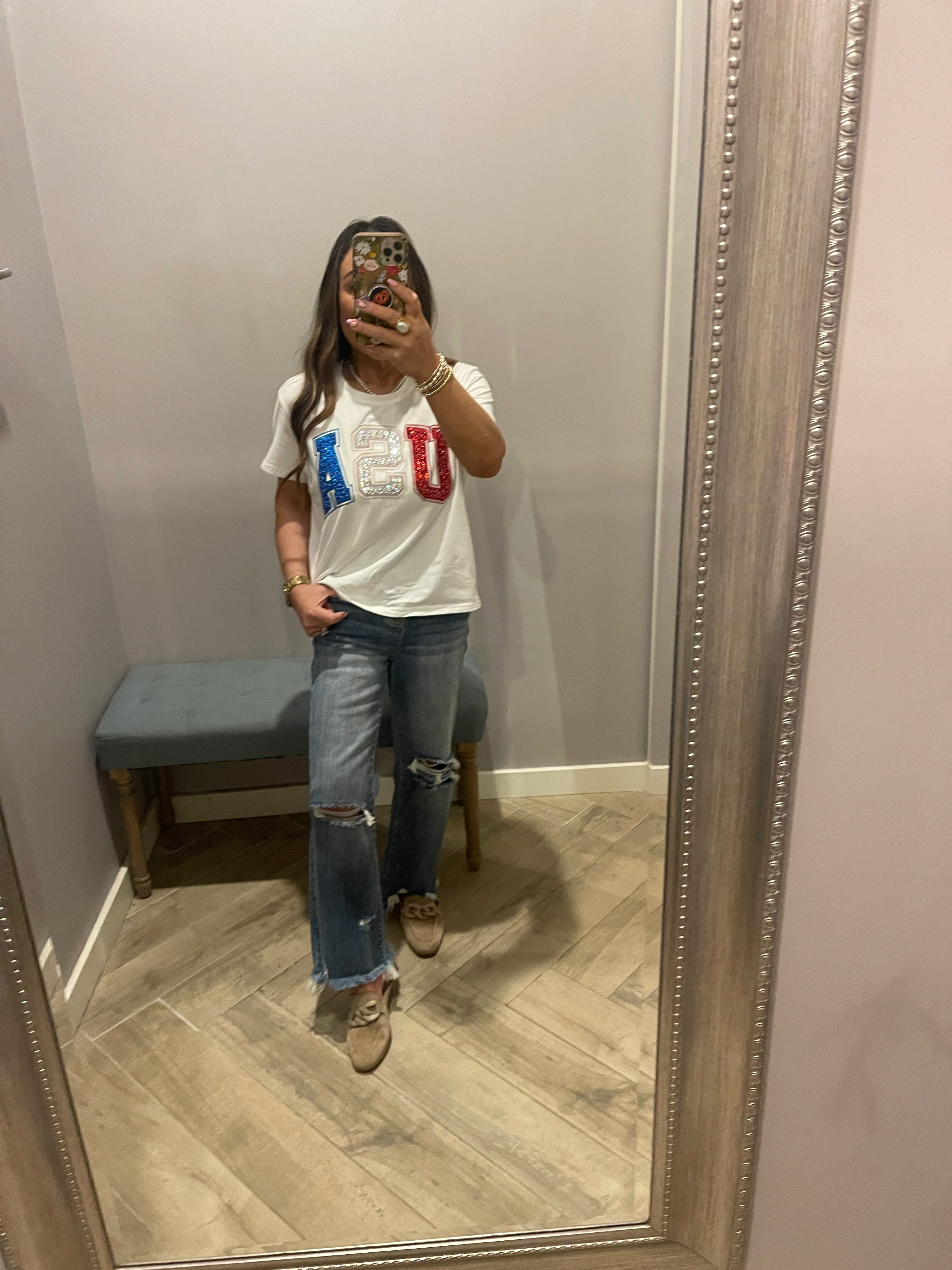 QUEEN OF SPARKLES Beaded USA Appliqué Tee