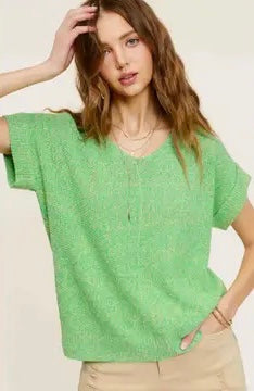 EMORY Lightweight V-Neck Short Sleeve Knit Top