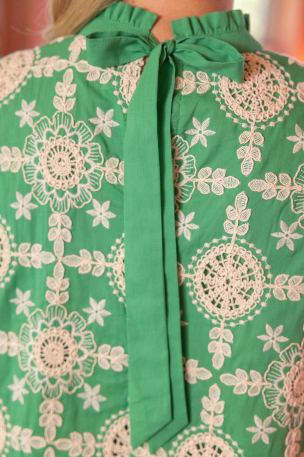 ESCAPE Embroidered RuffleSleeve BackRibbon Tie Dress