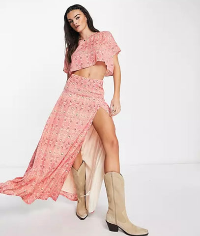 FREE PEOPLE 2pc MARION Printed Crop Tee & Maxi Skirt Set