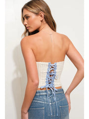 PRETTY GARBAGE LaceupBack PAULINE Textured Corset Top