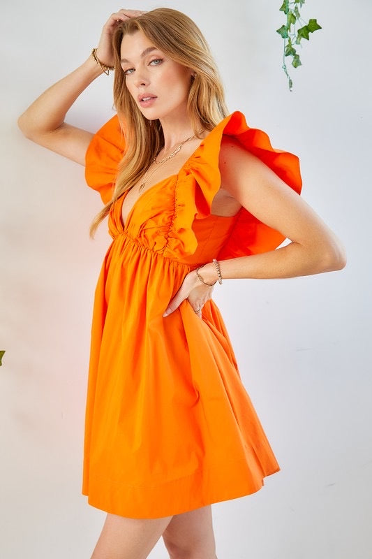 MAE TieBack RuffleSleeve Poplin V-Neck Dress