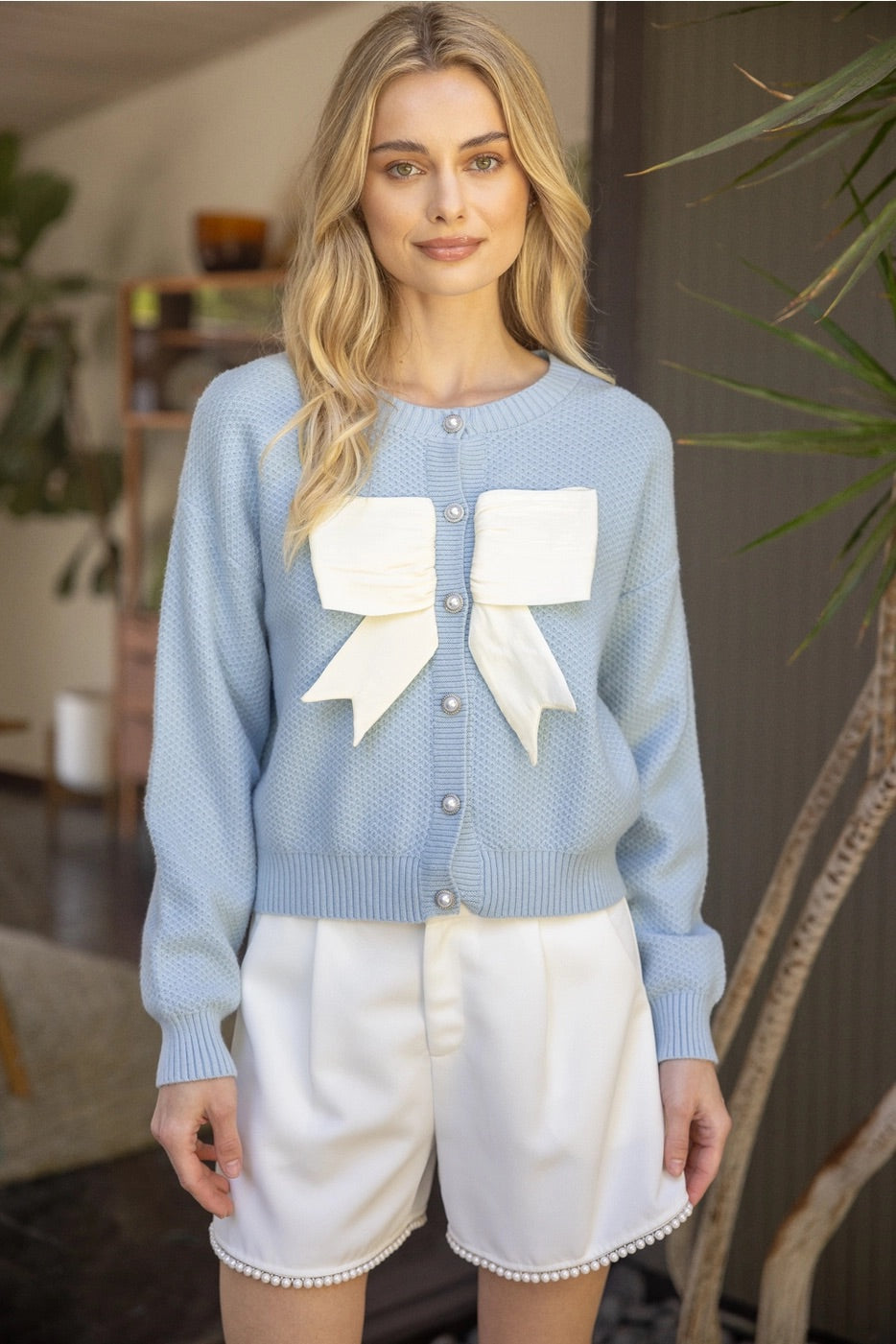 CRITERION Contrast Bow Cardigan Sweater Top