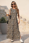 CRAZY FOR YOU Contrast StripeTrim Leopard Sleeveless Maxi Dress