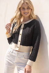 PARK Contrast Trim Heart Button Sweater Cardigan