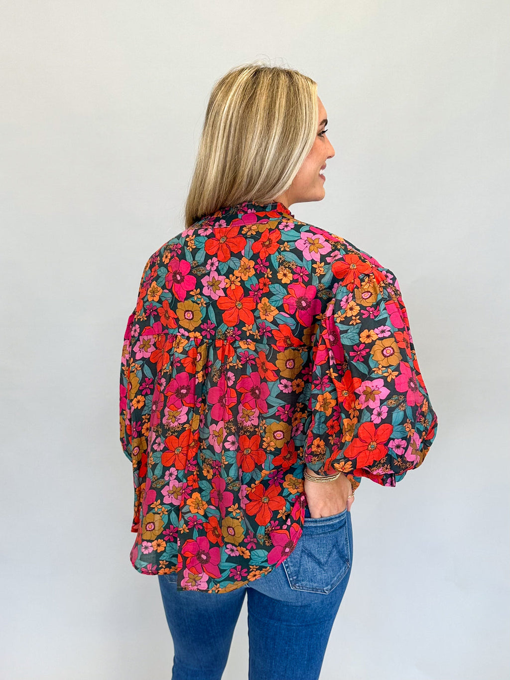 PIXEL Floral Print Bubble Sleeve Blouse