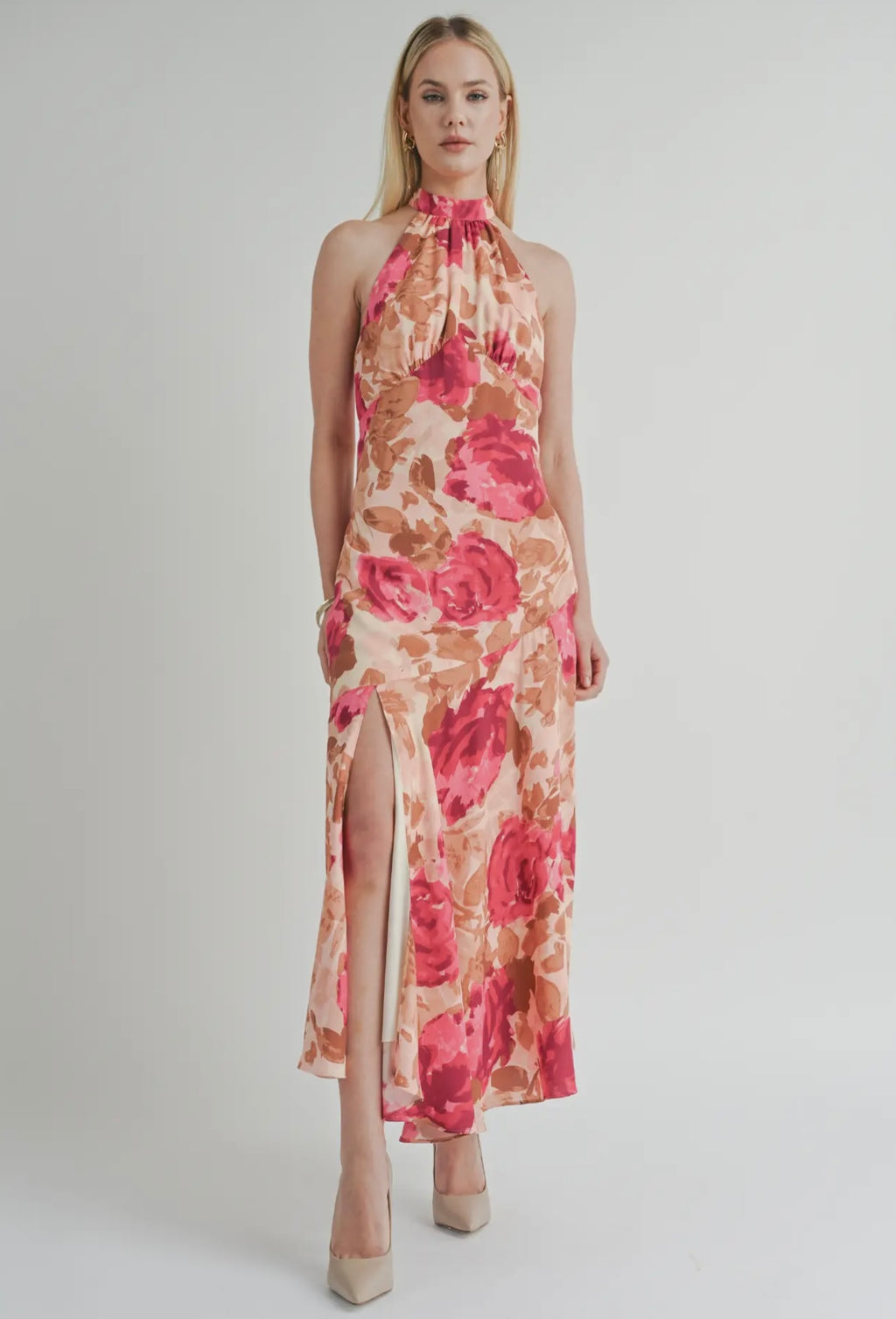 SAGE THE LABEL Floral EMPOWER Halter Maxi Dress