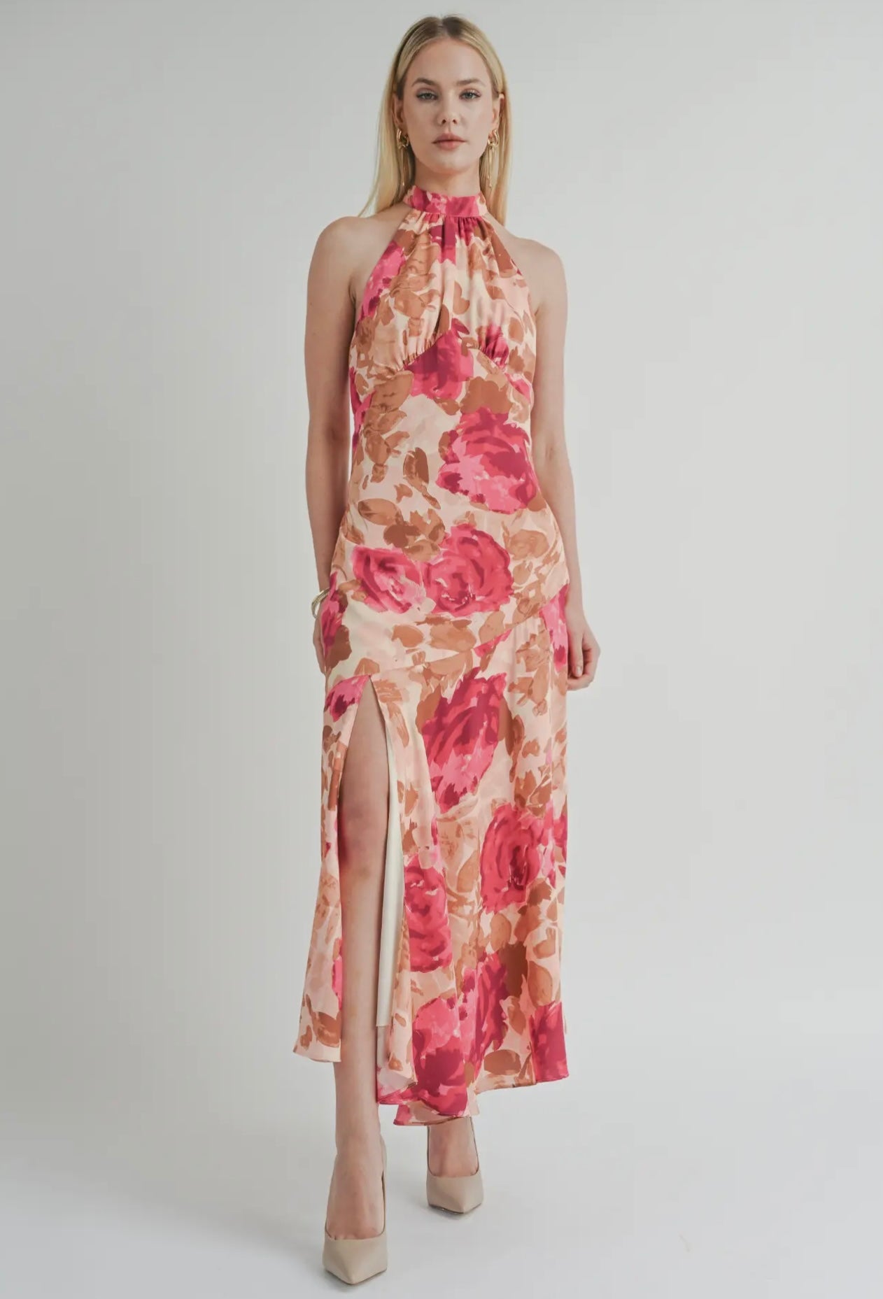 SAGE THE LABEL Floral EMPOWER Halter Maxi Dress