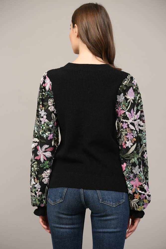 COLLINS Contrast SequinSleeve CrewNeck Sweater Top Jo Jo