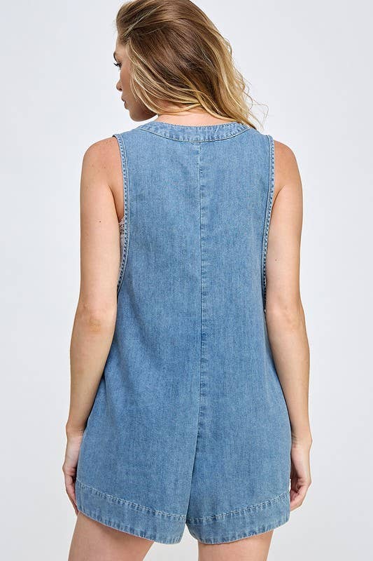 PRINCIPLE Pintuck Pleats Denim Romper