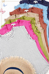 FINITE Stripe BrushKnit RuffleSleeve Sleeveless Top