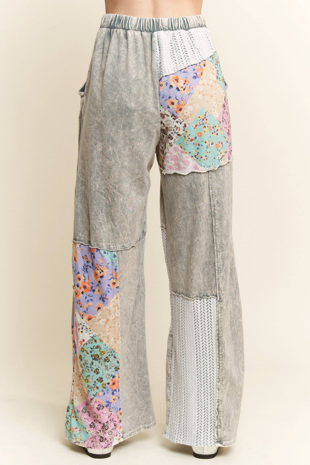 MERE Mineral Washed Floral WaveKnit Jacquard Patchwork Pants