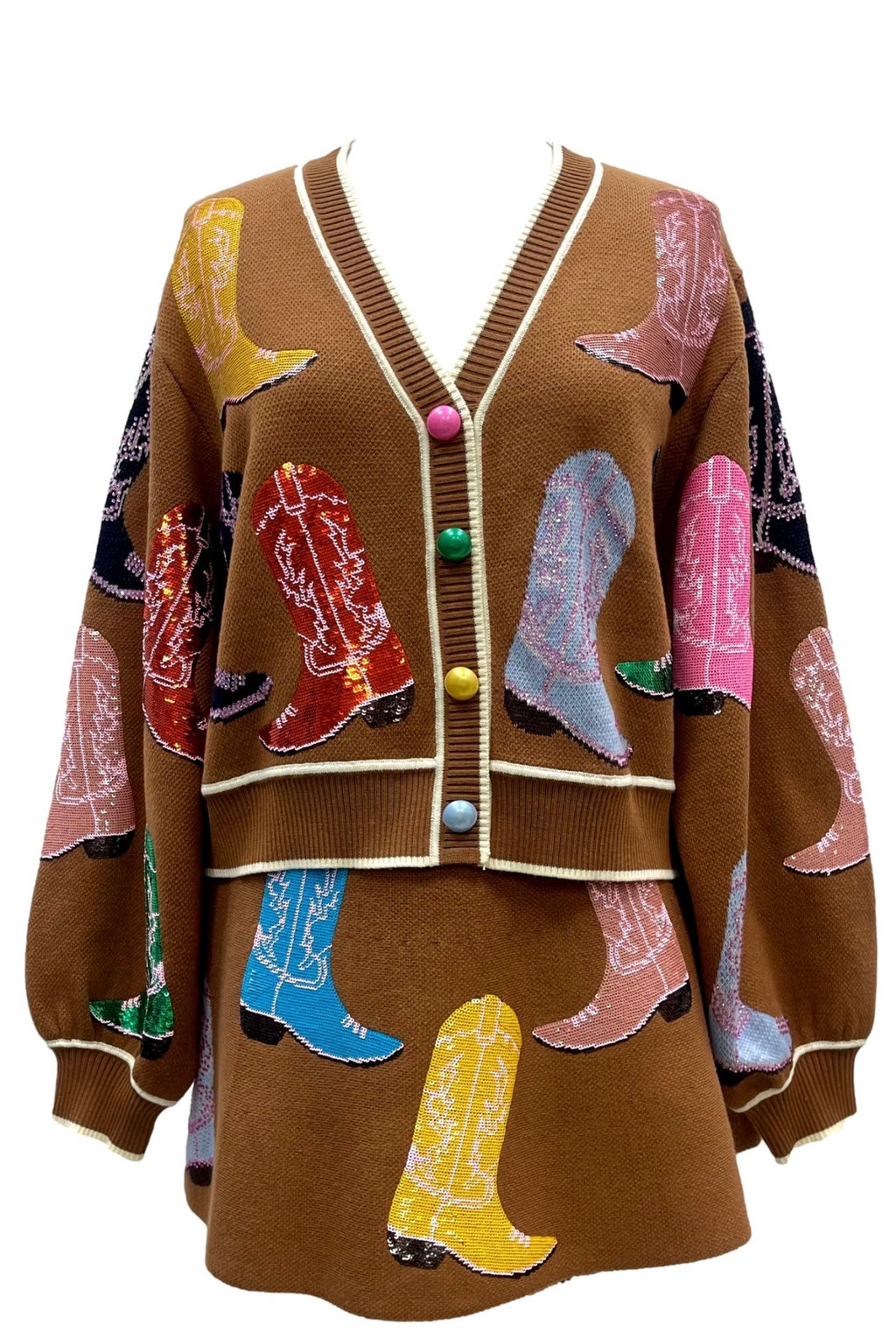 QUEEN OF SPARKLES Sequin COWBOY BOOTS Cardigan