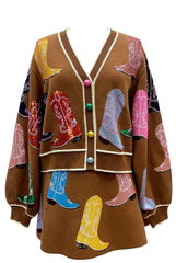 QUEEN OF SPARKLES Sequin Cowboy Boots Cardigan