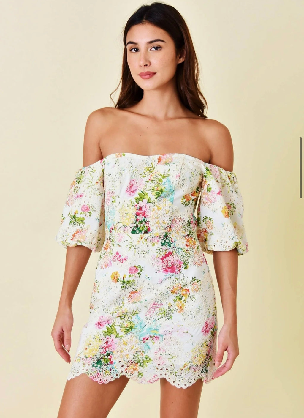 GARDEN PARTY Floral PuffSleeve Lace Dress