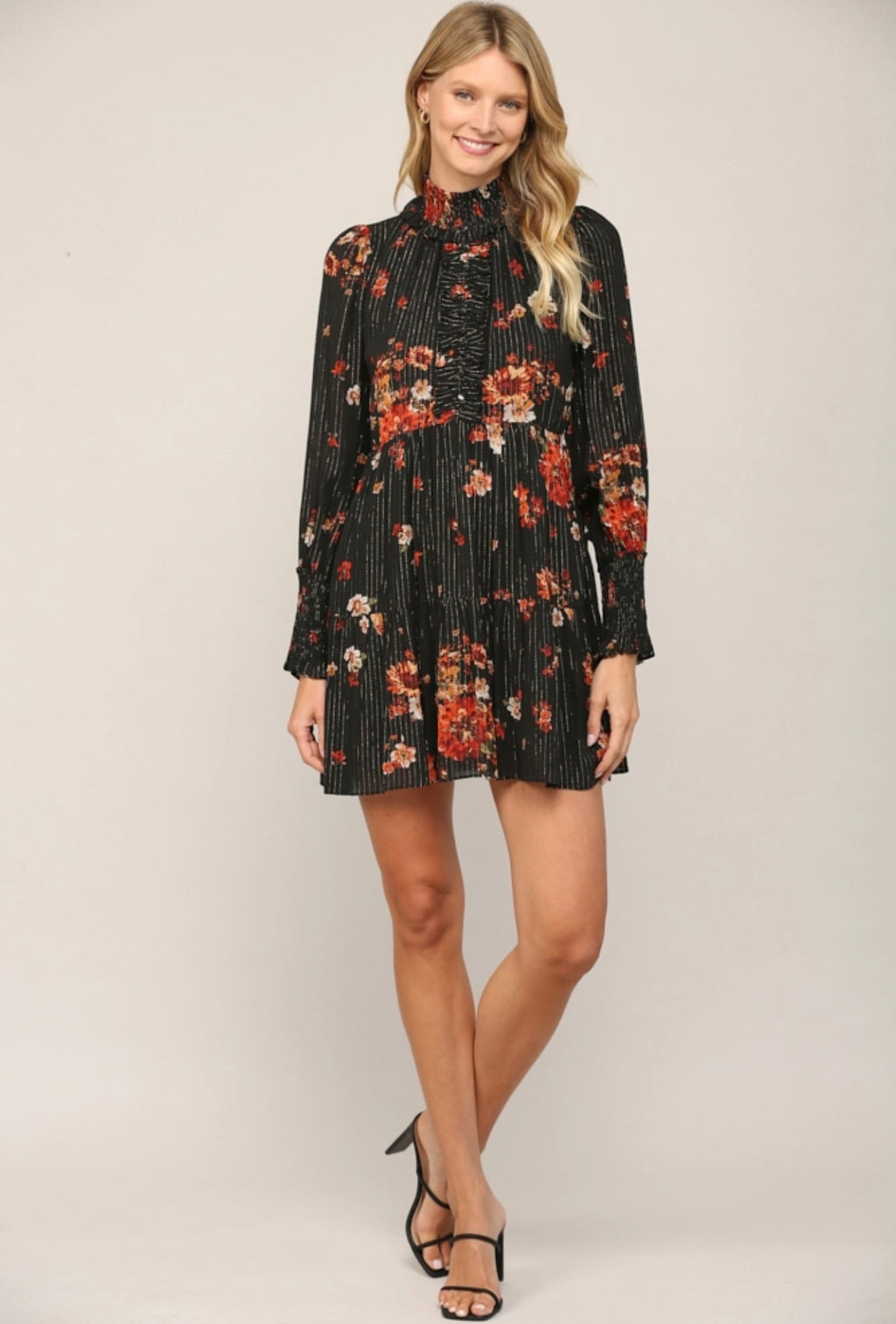 *FORESEE Lurex Floral High-Neck Midi Dress