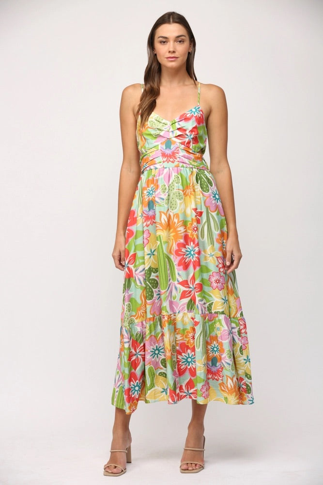 DESERT FloralPrint Cutout Midi Dress