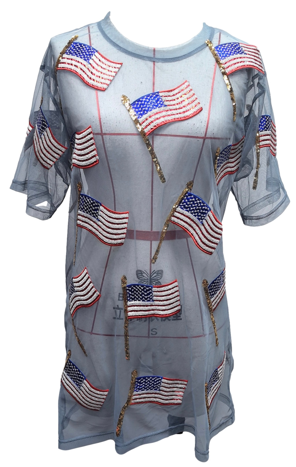 QUEEN OF SPARKLES Sheer USA FLAG CoverUp