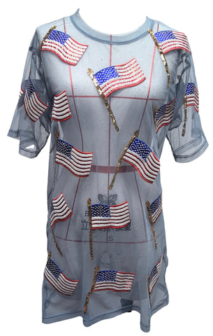 QUEEN OF SPARKLES Sheer USA FLAG CoverUp