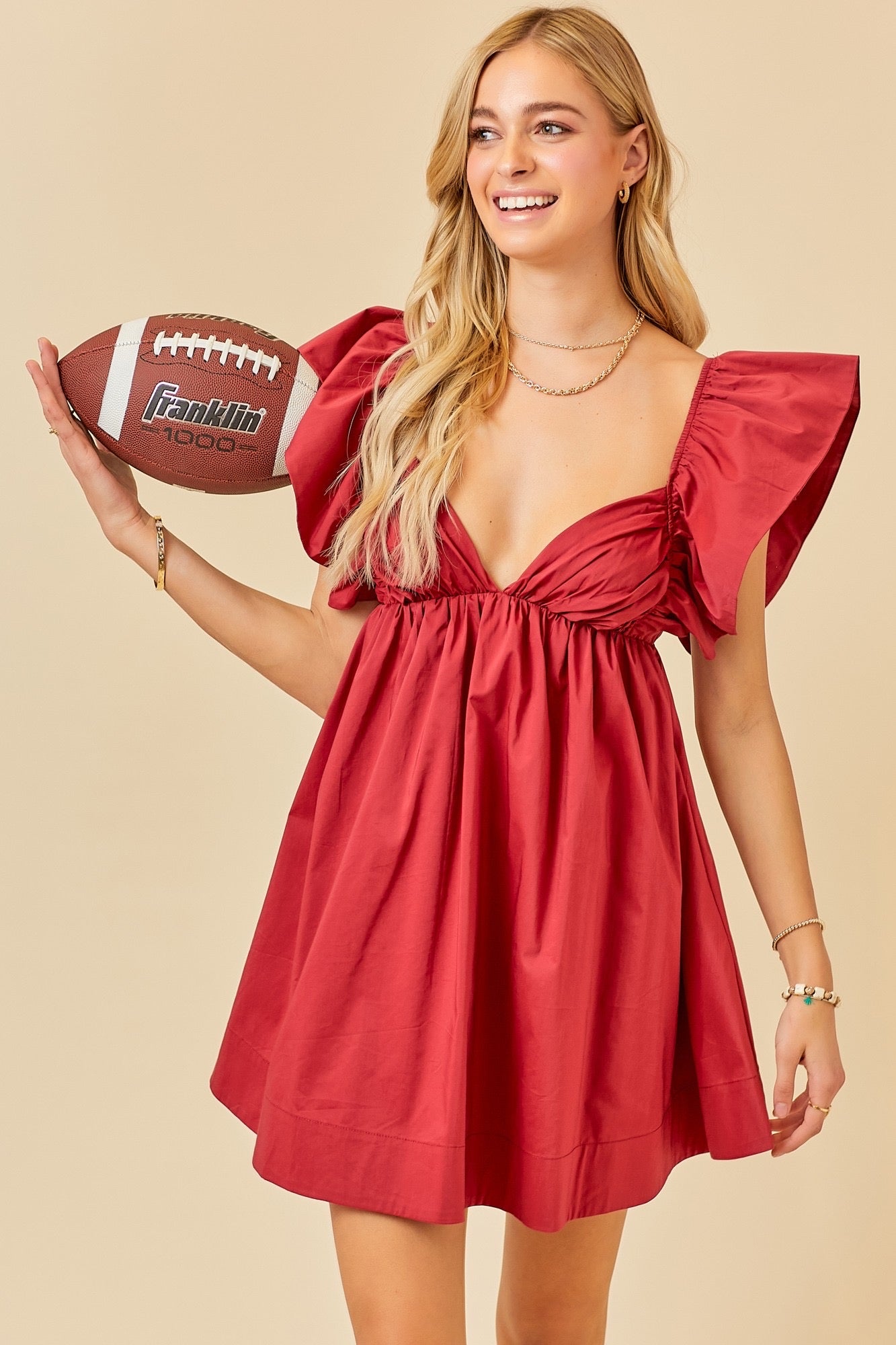 MAE TieBack RuffleSleeve Poplin V-Neck Dress