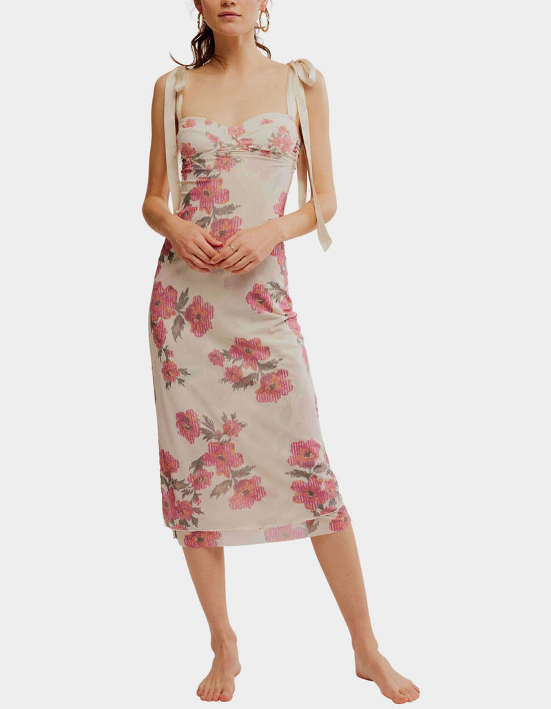 FREE PEOPLE Mesh Floral PRINTED GOT GLAM Slip Dress