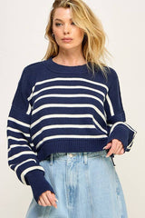 EASY STREET Stripe WaistCrop Pullover Sweater Top