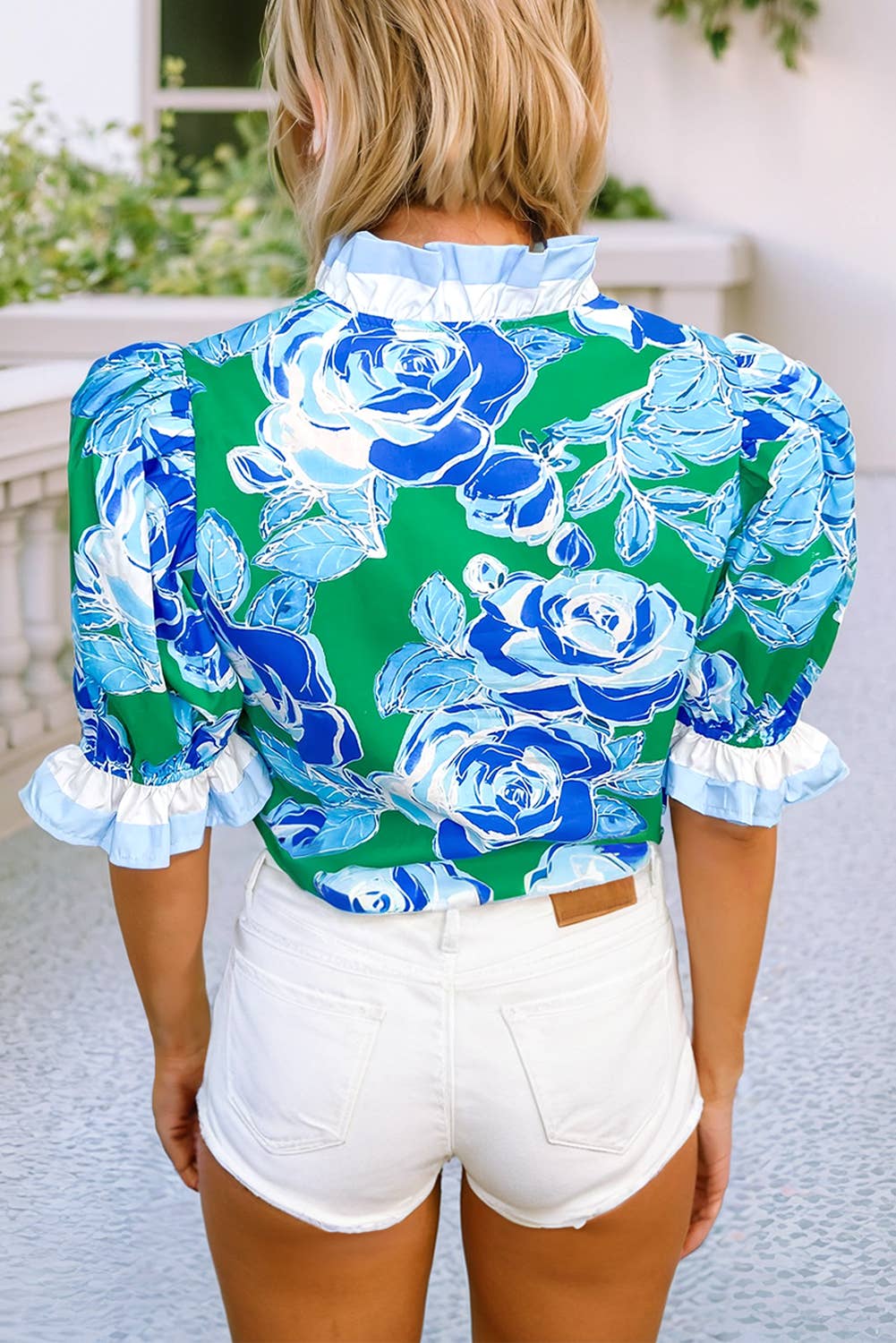 EGO ColorblockRuffle Floral Print Top