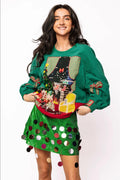 QUEEN OF SPARKLES Green CHRISTMAS LIVING ROOM Sweatshirt with Bow Sleeves