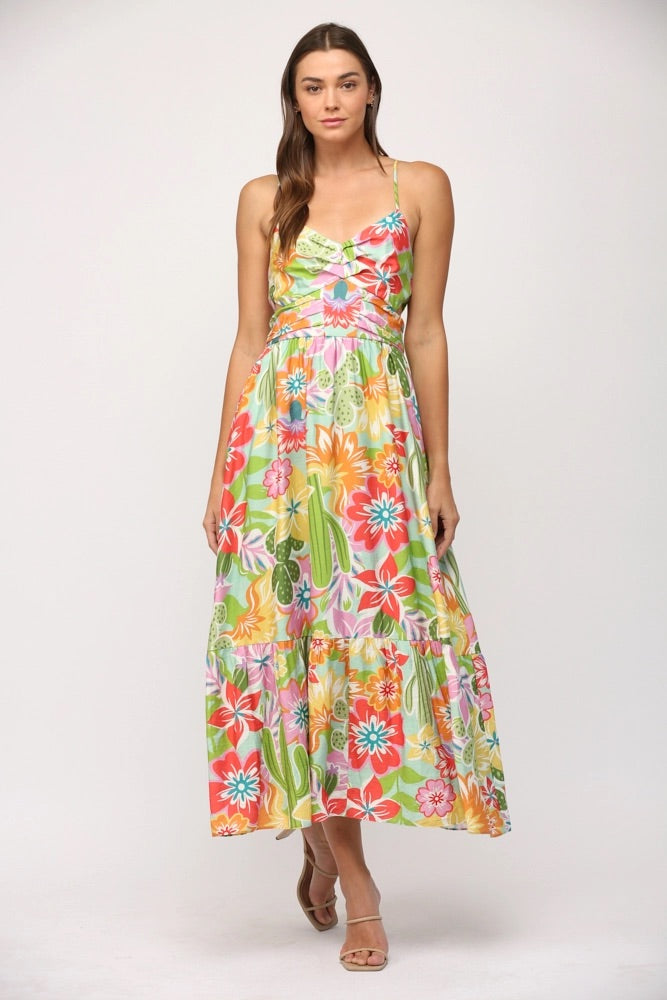 DESERT FloralPrint Cutout Midi Dress