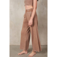 RISEN 2Piece HalterNeck RibMix WideLeg Pant Set