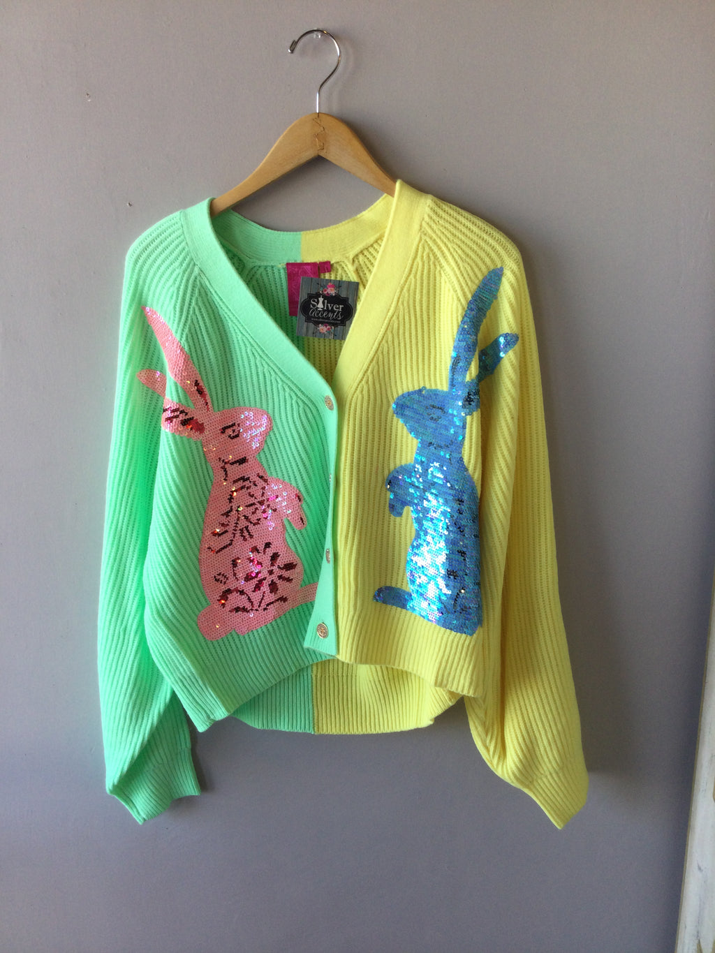 QUEEN OF SPARKLES Colorblock BUNNY Cardigan Top