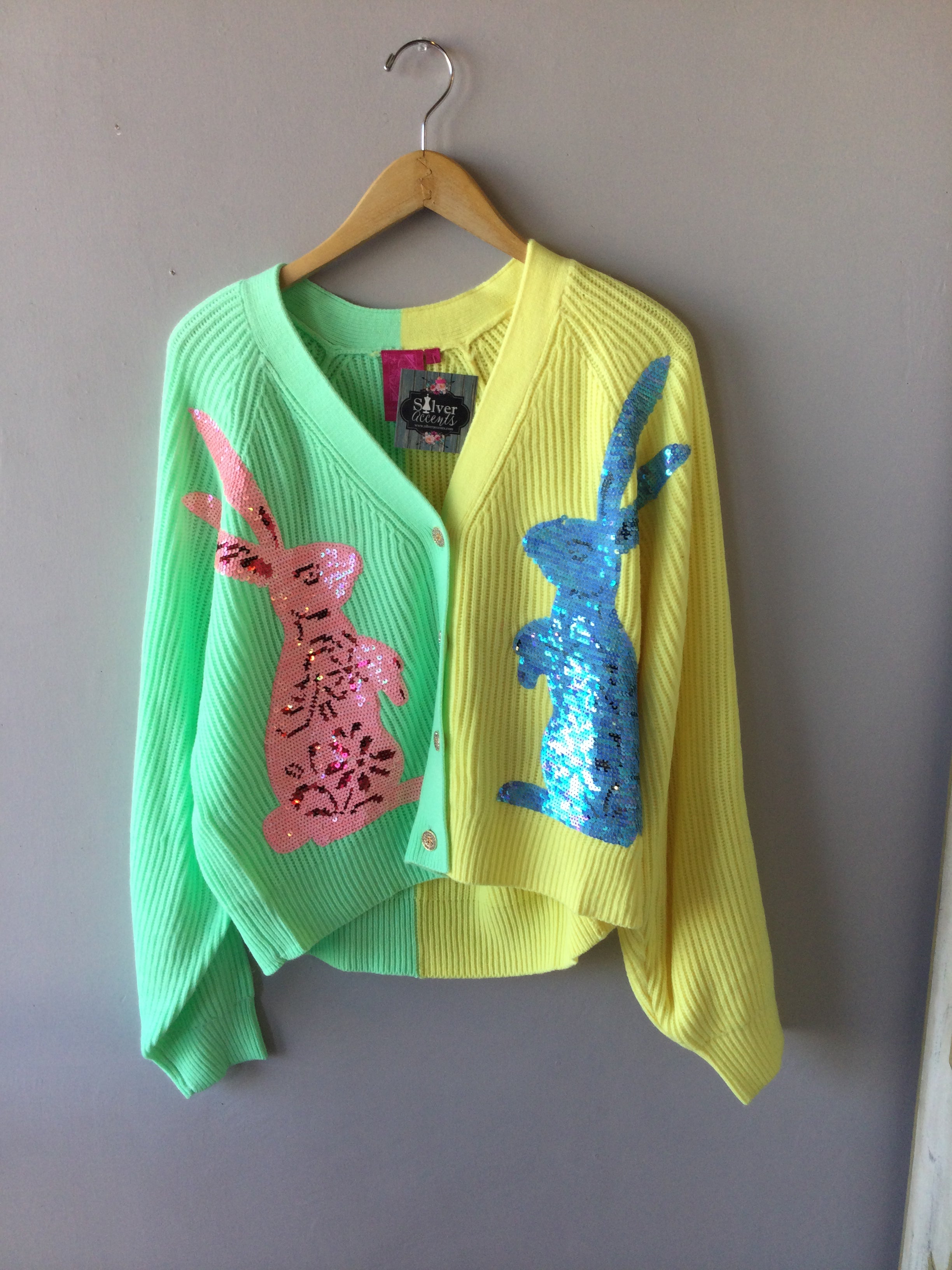 QUEEN OF SPARKLES Colorblock BUNNY Cardigan Top