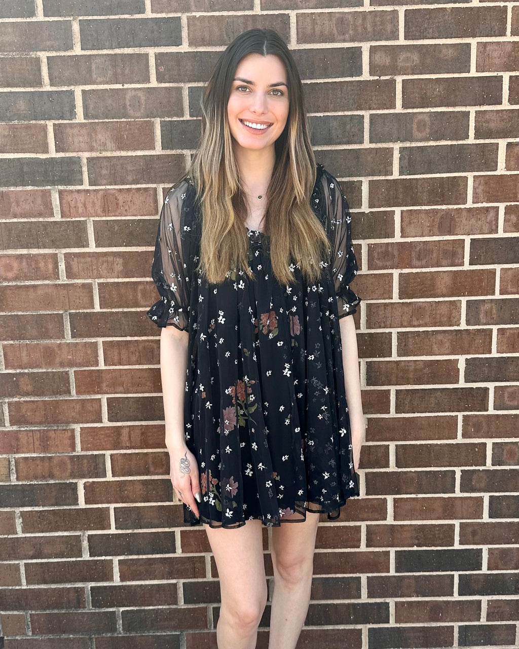 FREE PEOPLE Floral WITH LOVE Mesh Overlay Dress