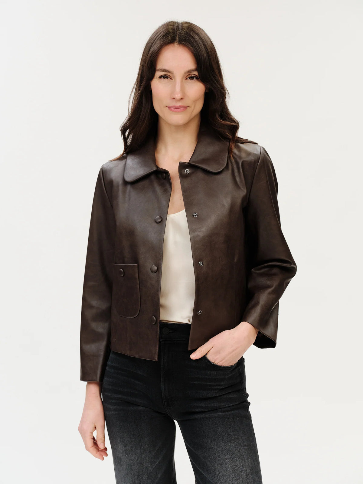 Six / Fifty Vail Rounded Collar Faux Leather Jacket