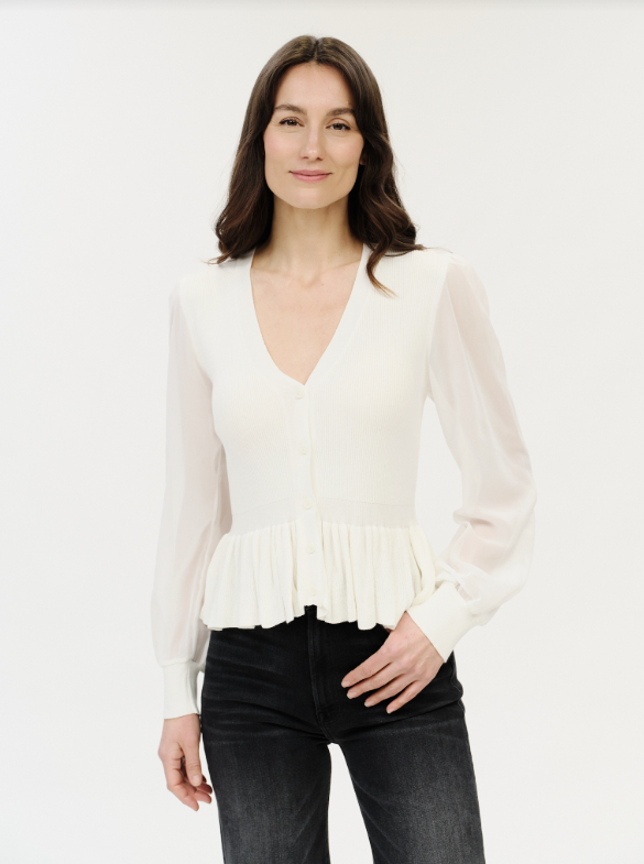 Six / Fifty Alexandra Sweater Chiffon Sleeve Top - White