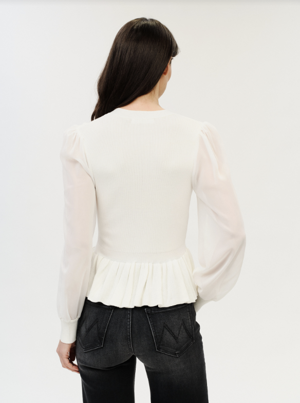 Six / Fifty Alexandra Sweater Chiffon Sleeve Top - White