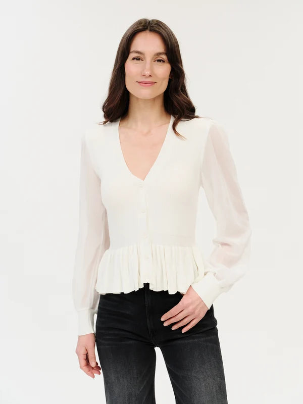 Six / Fifty Alexandra Sweater Chiffon Top - White