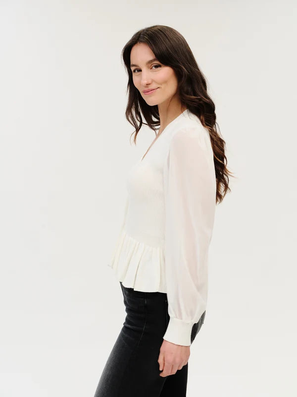 Six / Fifty Alexandra Sweater Chiffon Top - White
