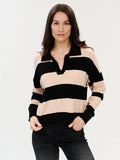 Six / Fifty Kate Striped Collared Sweater - Black Oat