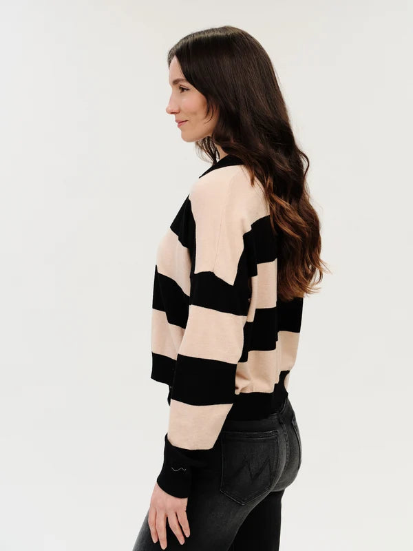 Six / Fifty Kate Striped Collared Sweater - Black Oat