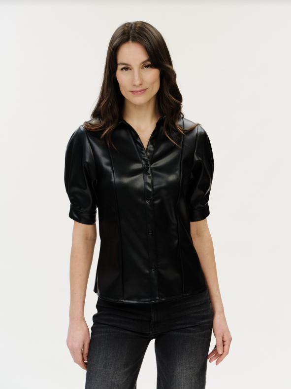 Six / Fifty Val Faux Leather Collared Top