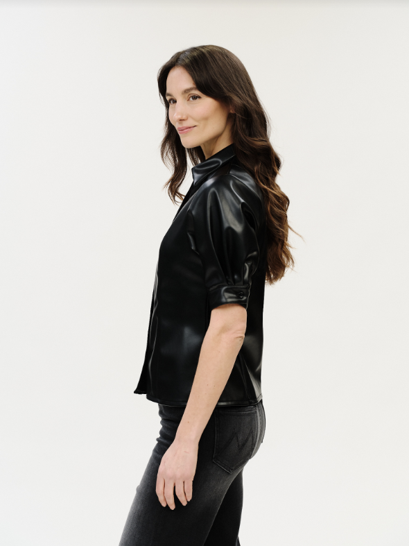 Six / Fifty Val Faux Leather Collared Top