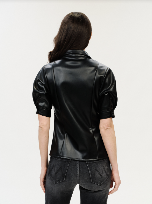 Six / Fifty Val Faux Leather Collared Top