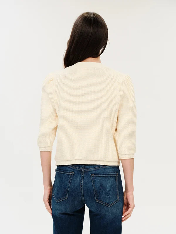 Six / Fifty Lou Puffled Shoulder Waffle Cardigan - Cream