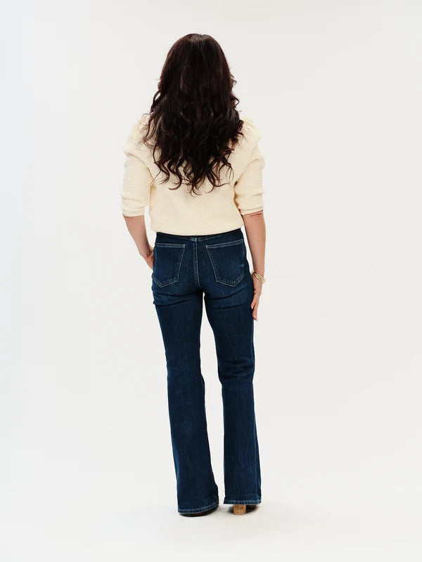 Six / Fifty Lou Puffled Shoulder Waffle Cardigan - Cream