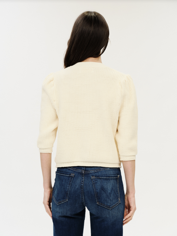 Six / Fifty Puff Shoulder Waffle Cardigan - Cream